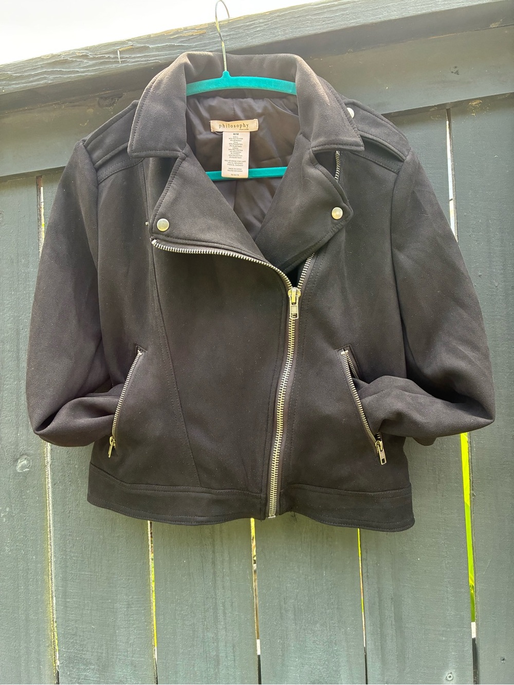 Philosophy Black Faux SuedeMoto Jacket with Silver Hardware